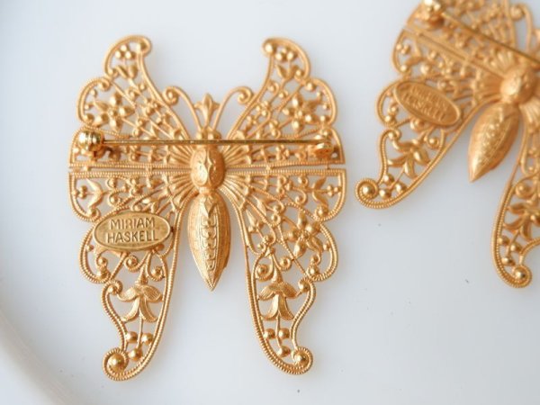 画像2: ミリアムハスケル　デッドストック　バタフライ・フィリグリー・ブローチ【ロシアンゴールド色】1個 (2)