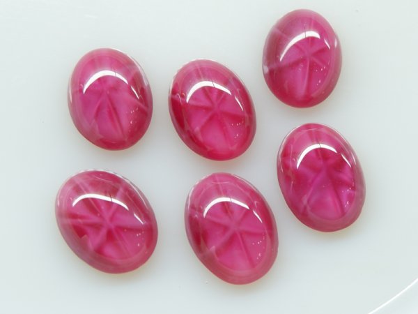 画像4: チェコヴィンテージ　ガラスカボション【濃ローズ・スターバースト】16×11mm 　2個 (4)