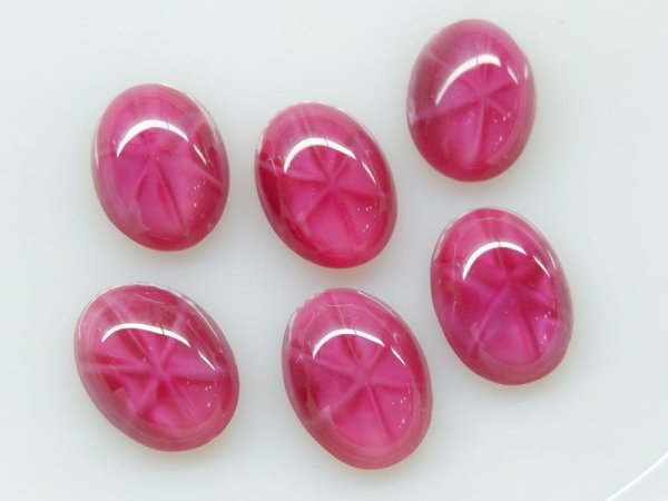 画像3: チェコヴィンテージ　ガラスカボション【濃ローズ・スターバースト】16×11mm 　2個 (3)