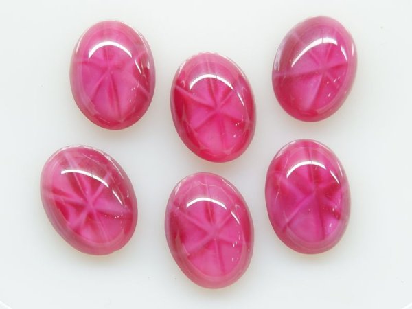 画像2: チェコヴィンテージ　ガラスカボション【濃ローズ・スターバースト】16×11mm 　2個 (2)