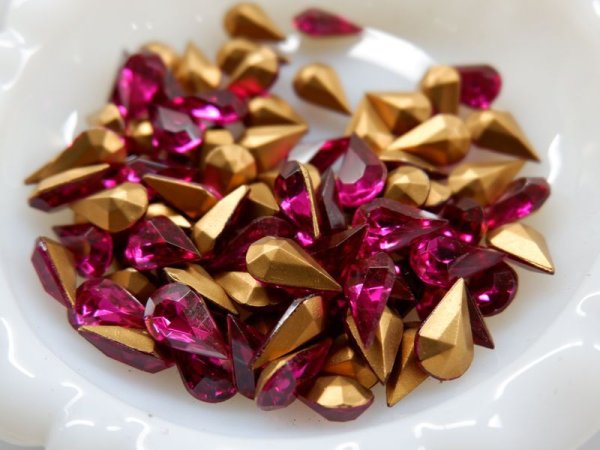 画像2: チェコヴィンテージ【ペアー型・ローズ】ストーンのみ　13×7.8mm　4個 (2)