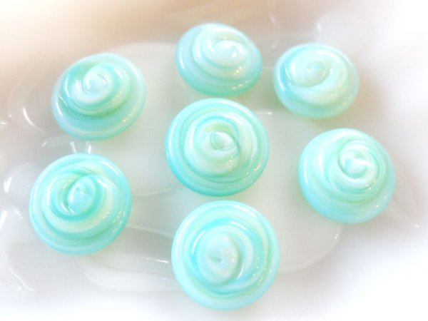 画像2: ジャパンヴィンテージ・ガラスカボション【アクア　19〜21ミリ程度】2個 (2)