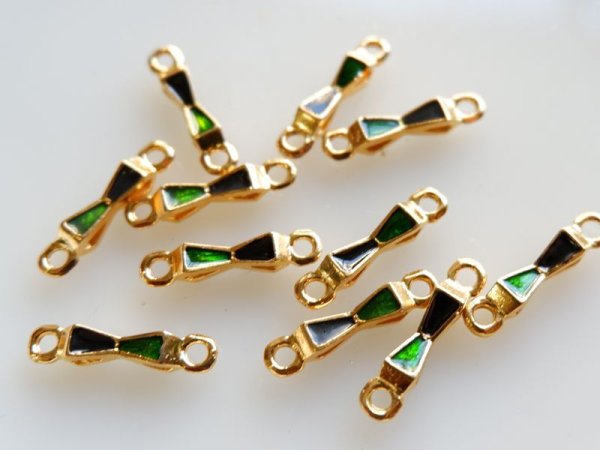 画像2: ジャパンヴィンテージ・エナメルコネクター【ブラック×グリーン】10個 (2)