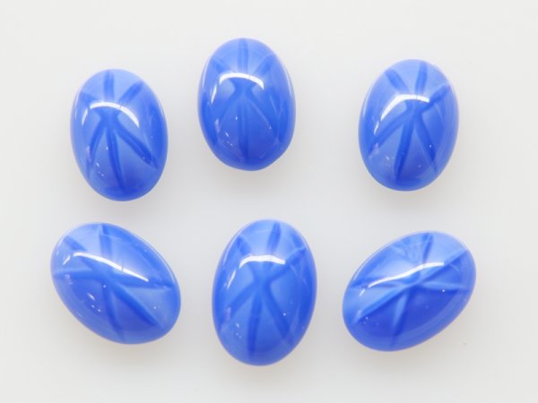 画像2: ドイツヴィンテージ　ガラスカボション【ブルー・スターバースト】14×10mm 　2個 (2)