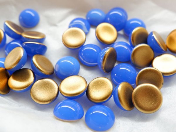 画像4: チェコヴィンテージ・ガラスカボション【ブルーオパール】直径13ミリ　2個 (4)