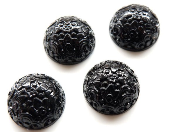 画像3: ドイツヴィンテージ　プラスチック系のカボション【フローラル・ブラック20ミリ】2個 (3)