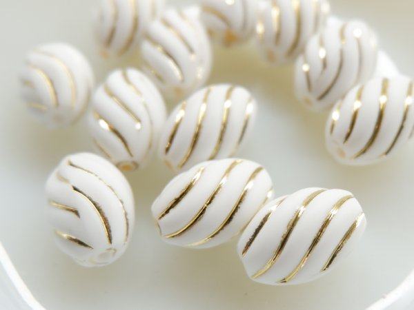 画像4: ジャパンヴィンテージ　プラスチックビーズ【ホワイト×ゴールド】1個 (4)