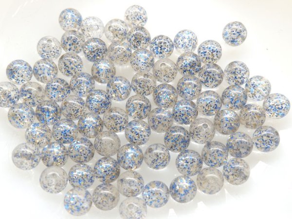 画像2: ヴィンテージ・アクリル系ラメビーズ【ブルー×ゴールドラメ】　8ミリ　40個 (2)