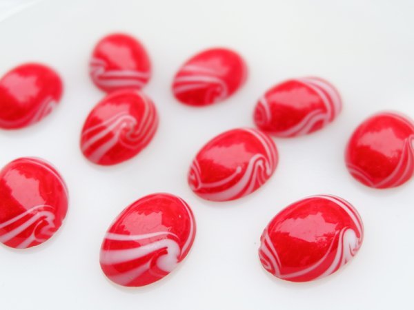 画像2: ドイツヴィンテージ　ガラスカボション【レッド・マーブル】18×13mm 　2個 (2)