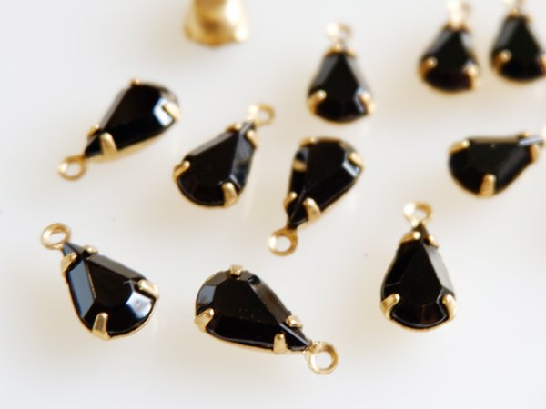 画像3: ヴィンテージスワロフスキーラインストーン【10×6ミリ　ジェット／ブラック ペア型】チャーム4個　しずく (3)