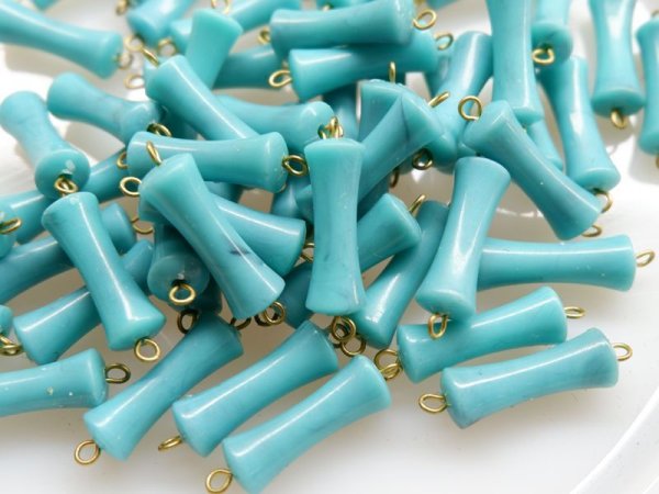 画像2: ヴィンテージ　9ピン付きアクリルビーズ・コネクター【ターコイズブルー】6個 (2)