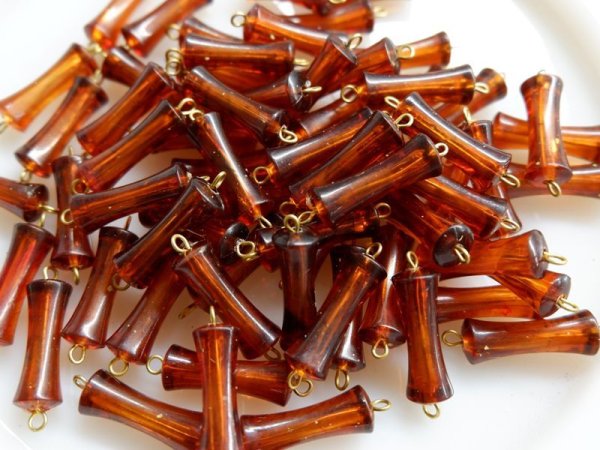 画像2: ヴィンテージ　9ピン付きアクリルビーズ・コネクター【ブラウン】6個 (2)