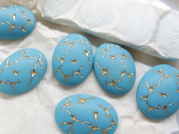 画像3: ドイツヴィンテージ　ガラスカボション【ターコイズブルー】25×18mm　1個　 (3)