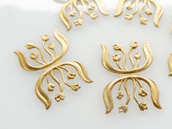 画像4: ヴィンテージUSA製 真鍮パーツ【フローラルシンメトリー】2個 ハスケルパーツ ステム (4)