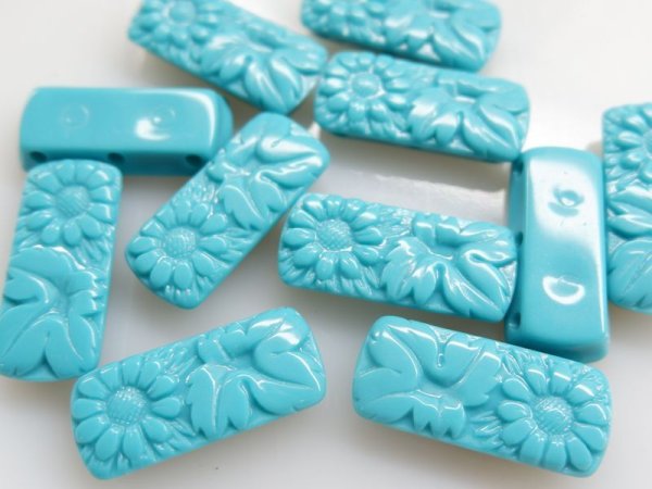 画像3: ジャパンヴィンテージ　プラスチックフラワー3連用ビーズ　３つ穴【ターコイス】10個 (3)