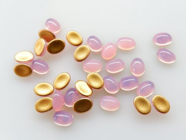 画像2: チェコヴィンテージ・ガラスカボション【ピンクオパール】8×6ミリ　4個 (2)