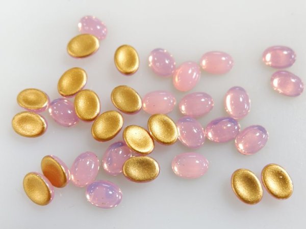 画像3: チェコヴィンテージ・ガラスカボション【ピンクオパール】8×6ミリ　4個 (3)