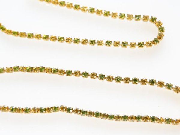 画像2: スワロフスキーヴィンテージ　ラインストーンチェーン【0919-N オリバイン×ライトトパーズ】合計30センチ 　 (2)