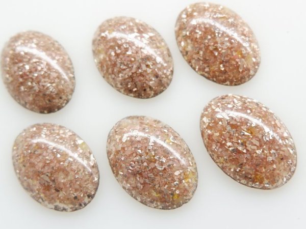 画像2: ヴィンテージ・オーバルカボション【グリッター・ピンク】25×18ミリ　2個 (2)