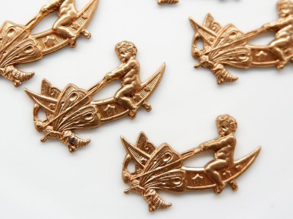 画像2: USAヴィンテージ真鍮製パーツ【バタフライ＆天使B】2個　 (2)