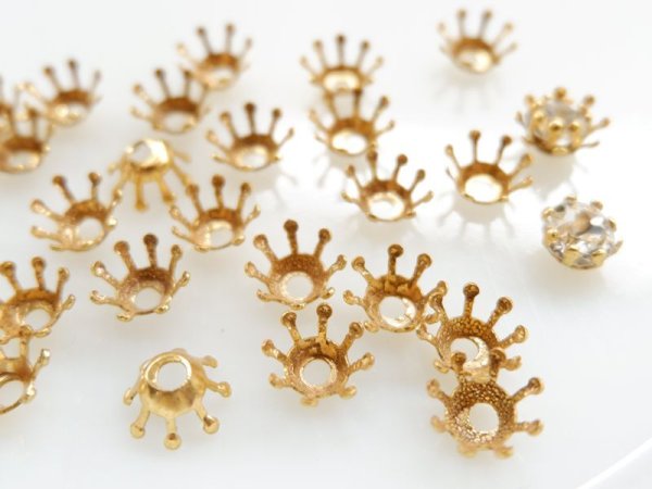 画像2: ヴィンテージ・ミリアムハスケル ゴールドメッキ【ツブツブ・スタッカブルパーツ】10個 ビーズキャップ (2)