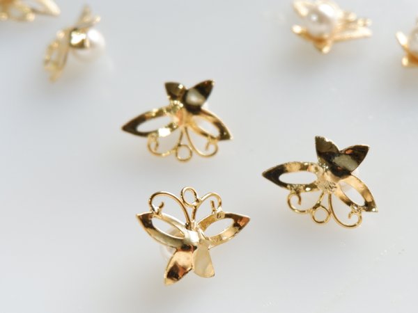 画像4: 当店加工　ハスケルパーツ？　バタフライ＆パールチャーム　2個　蝶 (4)