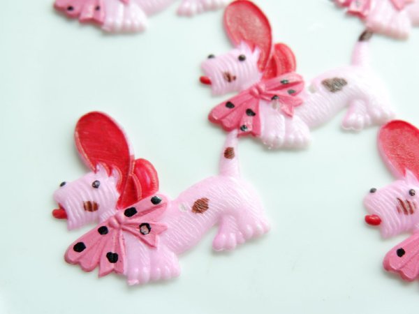 画像3: ジャパンヴィンテージ・プラスチックドッグカボション【A　ピンクテリア】1個 (3)