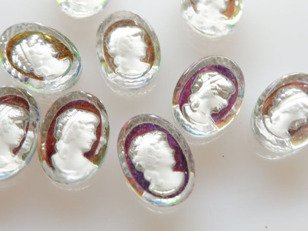 画像2: ドイツヴィンテージ　ガラス製カメオ【ヴィトレイルカラー・インタグリオ・レディ】18×13ミリ　2個 (2)