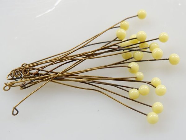 画像3: ジャパンヴィンテージ・ヘッドピン　チェリーブランド　【ペールイエロー4ミリ】20本 (3)