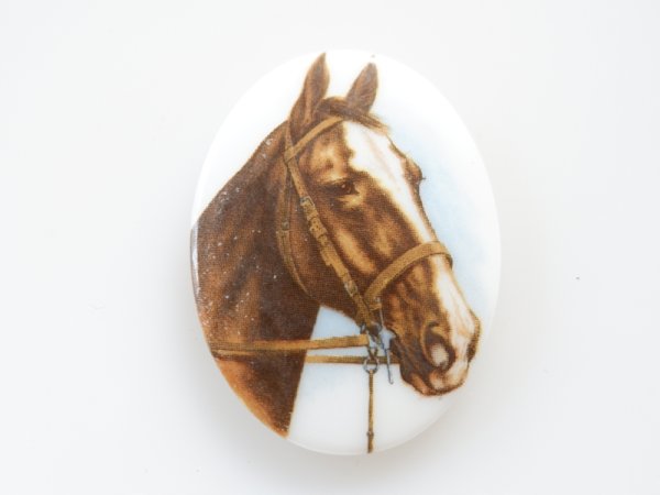 画像3: ドイツヴィンテージ　ガラス製カメオ　40×30ミリ【ホース　茶J】　1個 (3)