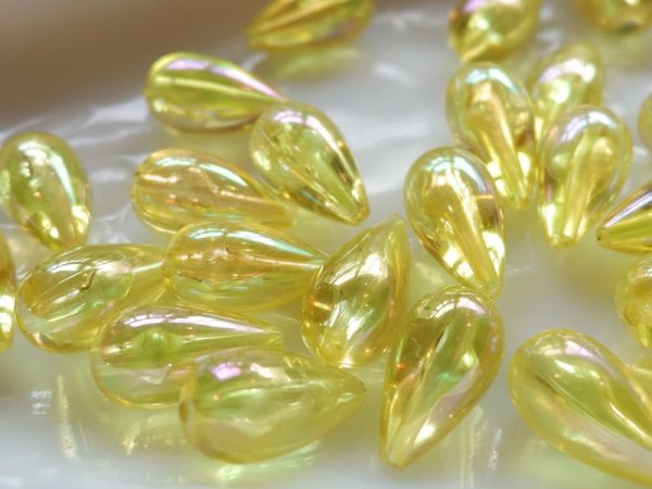 画像5: ドイツヴィンテージ　ルーサイトビーズしずく型【イエローAB】10個 (5)