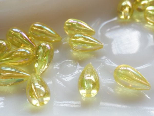 画像2: ドイツヴィンテージ　ルーサイトビーズしずく型【イエローAB】10個 (2)