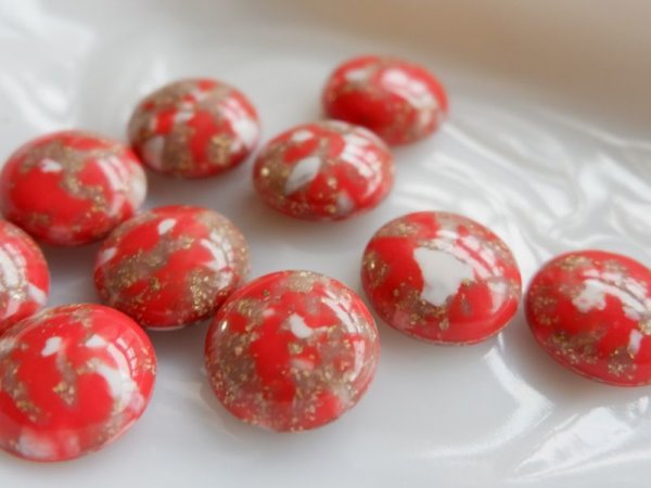 画像5: ヴィンテージのカボション【朱色モザイク】 2個　約18mm (5)