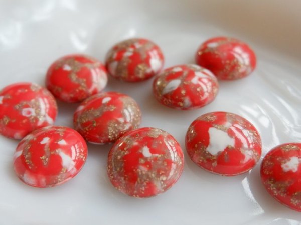 画像3: ヴィンテージのカボション【朱色モザイク】 2個　約18mm (3)