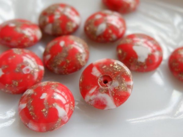 画像4: ヴィンテージのカボション【朱色モザイク】 2個　約18mm (4)