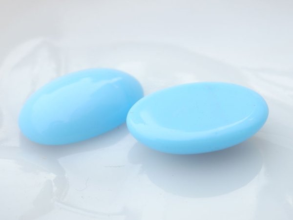 画像3: ドイツヴィンテージ　ガラスカボション【みず色】 25×18mm 2個 (3)