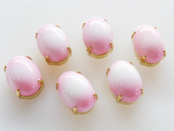 画像2: ドイツヴィンテージ　ピンク×ホワイト・ガラスストーン＋縫付け用台座14×10ミリ　2個 (2)