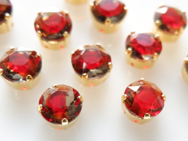 画像4: ドイツヴィンテージ　ラインストーン＋縫い付け用台座【ギブレ・ルビー×グレー】ss48　2個 (4)