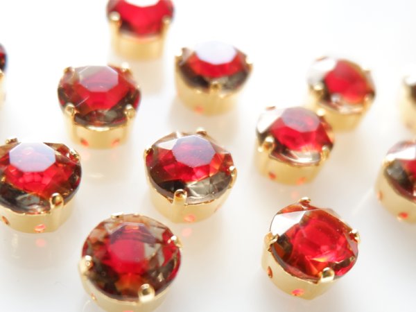 画像2: ドイツヴィンテージ　ラインストーン＋縫い付け用台座【ギブレ・ルビー×グレー】ss48　2個 (2)