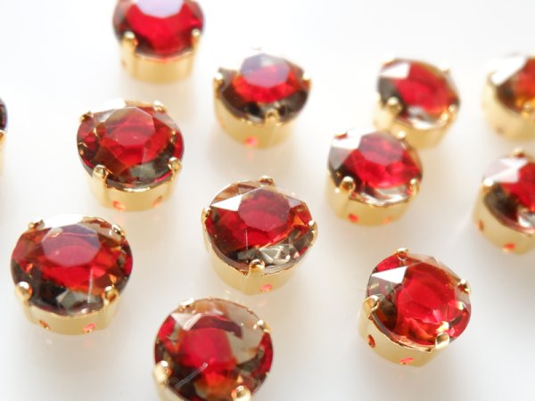 画像3: ドイツヴィンテージ　ラインストーン＋縫い付け用台座【ギブレ・ルビー×グレー】ss48　2個 (3)