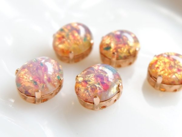 画像2: チェコヴィンテージ　ファイヤーオパール12×10mm＋縫い付け用台座　2個 (2)