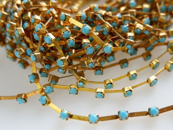 画像3: スワロフスキーヴィンテージ　ラインストーンチェーン【バー・ターコイズ】　20センチ　 (3)