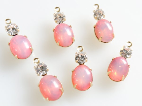 画像3: ドイツヴィンテージ　ラインストーンチャーム【ダブル　乳白オレンジ】10×8　2個　　サブリナ (3)