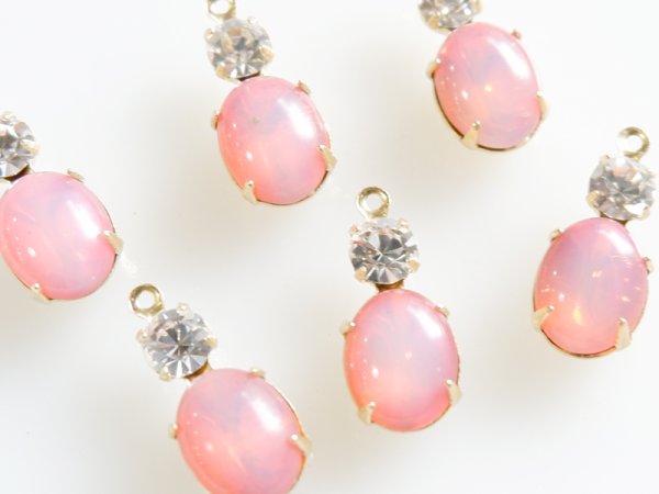 画像2: ドイツヴィンテージ　ラインストーンチャーム【ダブル　乳白オレンジ】10×8　2個　　サブリナ (2)