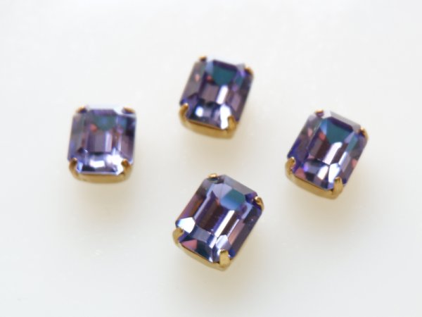 画像2: ヴィンテージスワロフスキーオクタゴン10×8　タンザナイト＋縫付け用台座　2個　 (2)