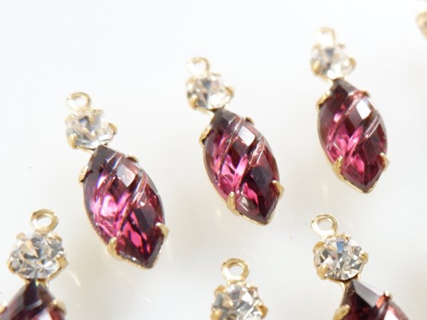 画像3: ヴィンテージ　ドイツ製ラインストーン・チャーム【ダブル　グレーブ・アメジスト】15×7　2個　 (3)