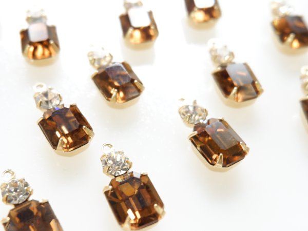 画像2: ヴィンテージ　スワロフスキーラインストーン【ダブル　コロラドトパーズ×クリアー】10×8　2個　 (2)