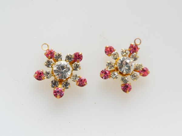 画像2: ヴィンテージスワロフスキーモチーフチャーム【ローズピンク×クリアー16ミリ】2個 (2)