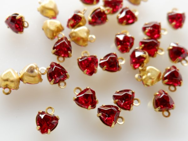 画像3: ヴィンテージスワロフスキーラインストーン・6.5×6ミリ【ハート・ルビー】チャーム4個　 (3)