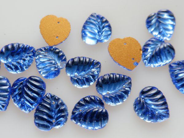 画像3: チェコヴィンテージ　ガラスカボション【2穴・リーフ・サファイア】10個 (3)